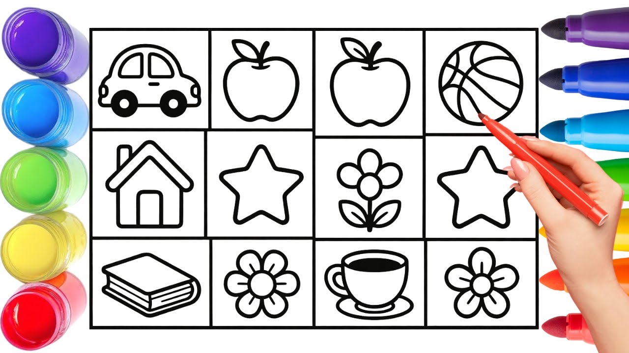 How To Draw cute apple, ball Drawing, Painting & Coloring For Kids and Toddlers_ Child Art 🐋🌈🎨
