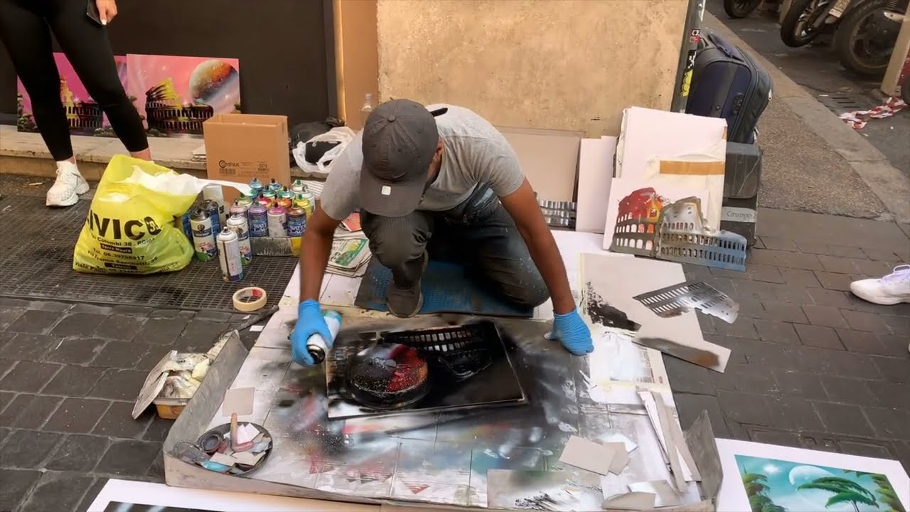 Street Spray Painting With Fire - Rome Italy 2023
