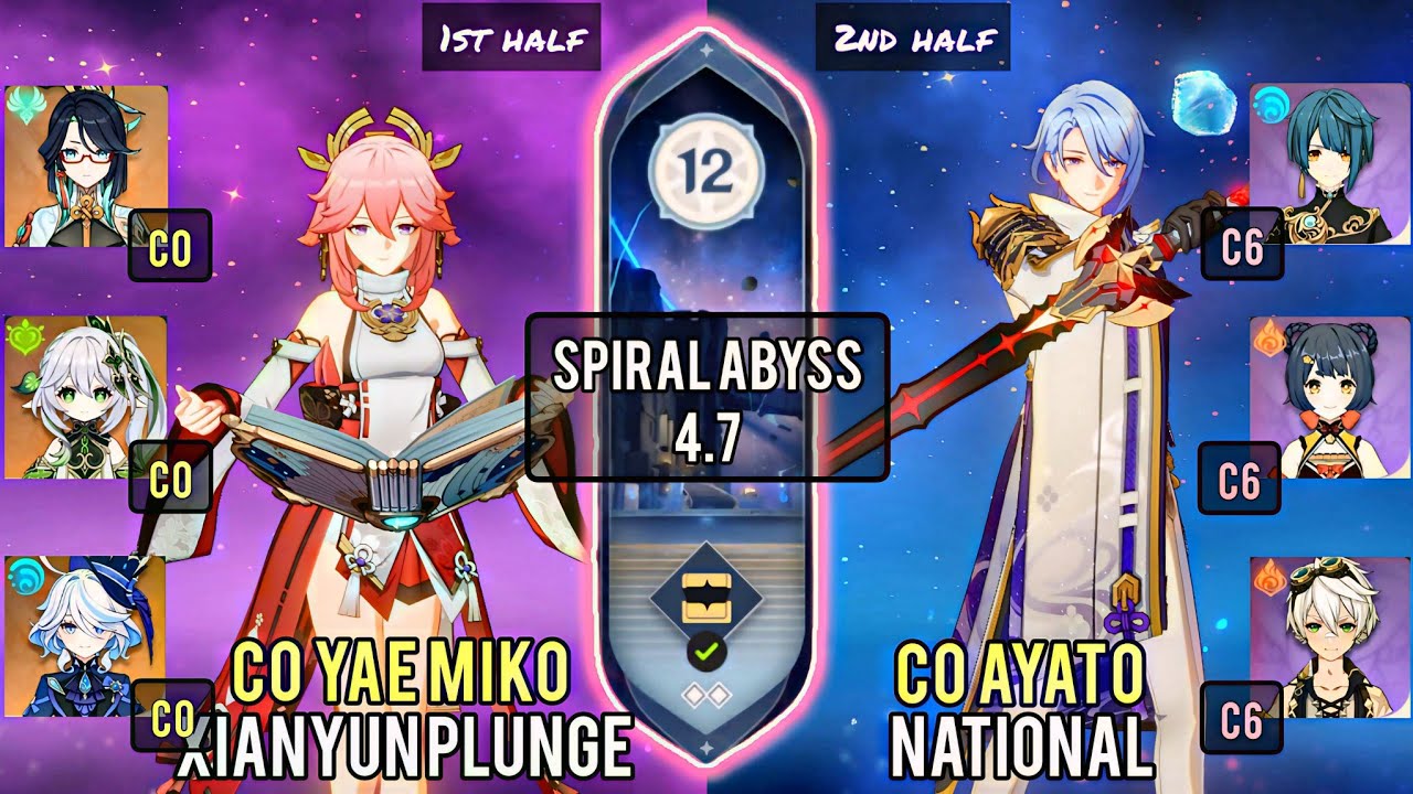 Yae Miko Plunge & Ayato National | Spiral Abyss 4.7 Floor 12 - 9 Stars | Genshin