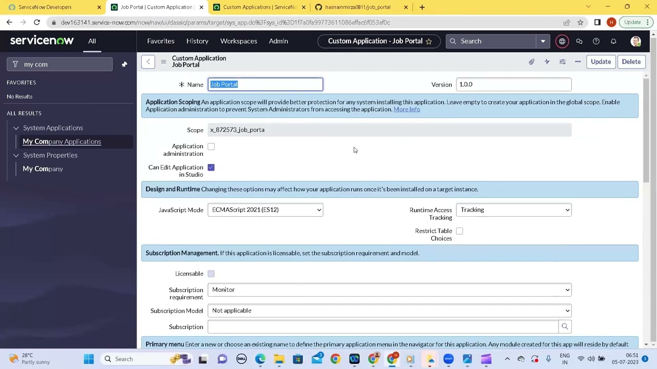 ServiceNow: Import Application from source control github
