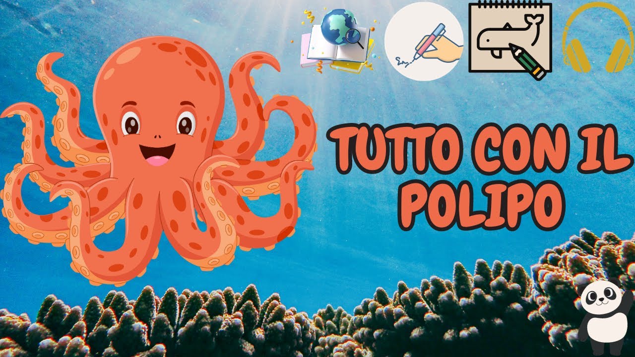 Animali per bambini video con Pandino - IL POLIPO - Impara, scrivi, disegna e ascolta