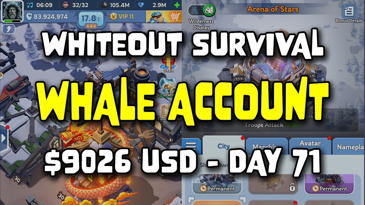 WOS Whale Account - $9026 USD - Day 71