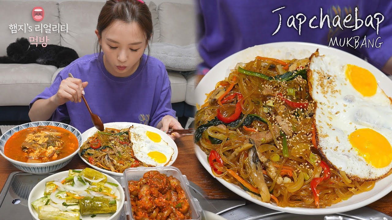 리얼먹방▶ 남은 잡채로 잡채밥 만들기 (ft.육개장) ☆ 오이 피클(?)김치(?)ㅣJapchae bap & YukgaejangㅣREAL SOUNDㅣMUKBANGㅣ