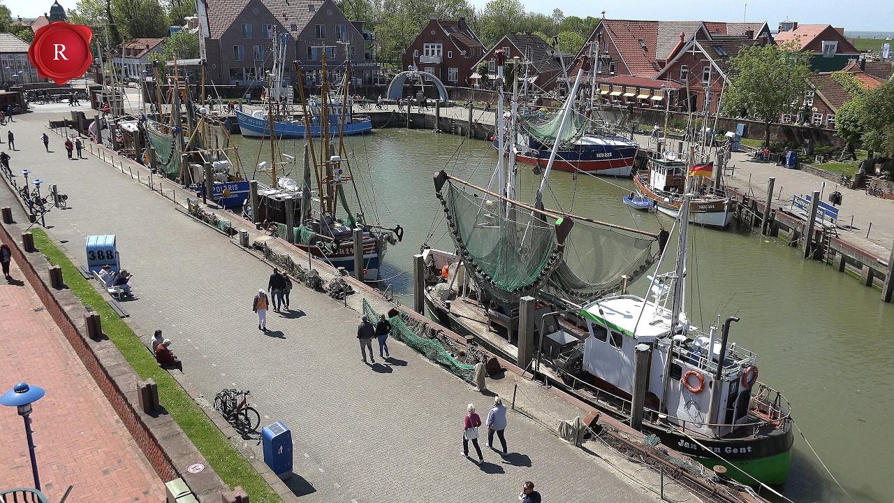 Nordsee, Neuharlingersiel, Café Störmhuus, Traumaussicht, Sandstrand, Strandkörbe. 4K. North sea.