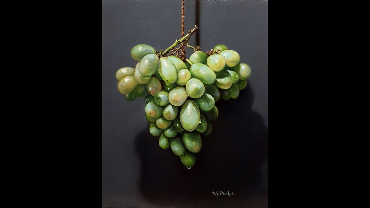 Green Grapes realistic oil painting flemish technique.