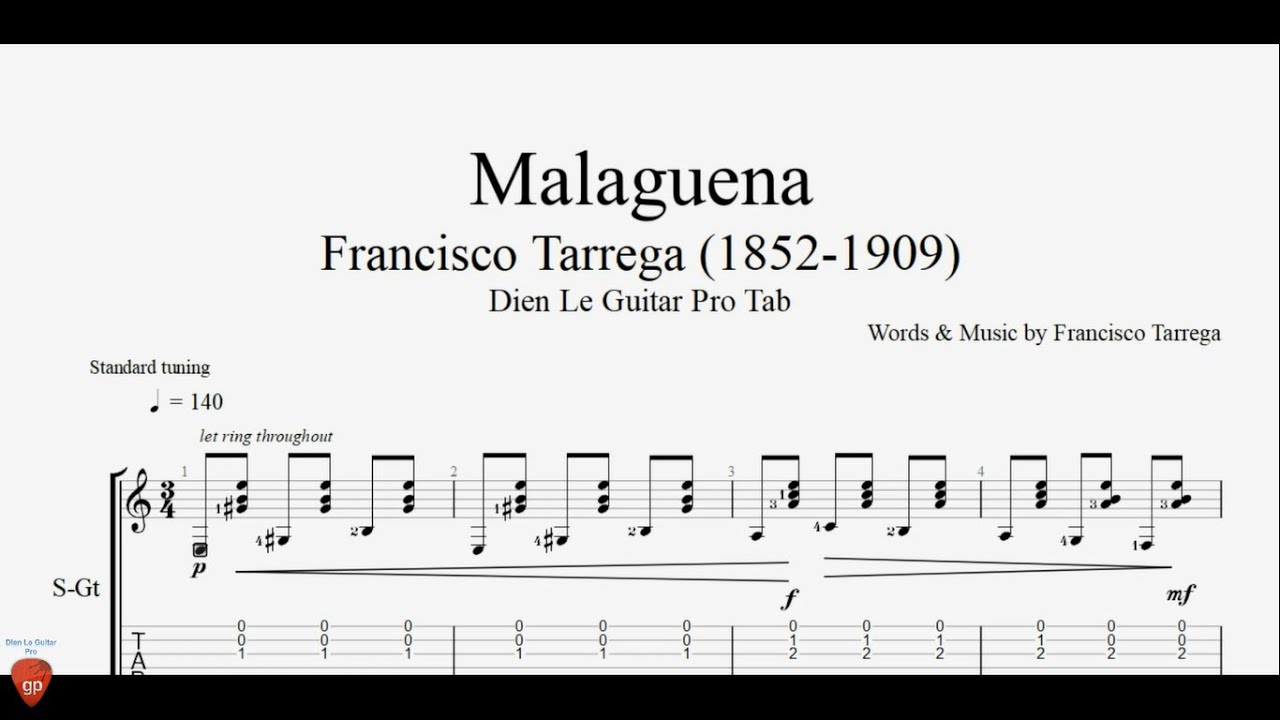 Francisco Tarrega - Malaguena - Guitar Tutorial + TAB
