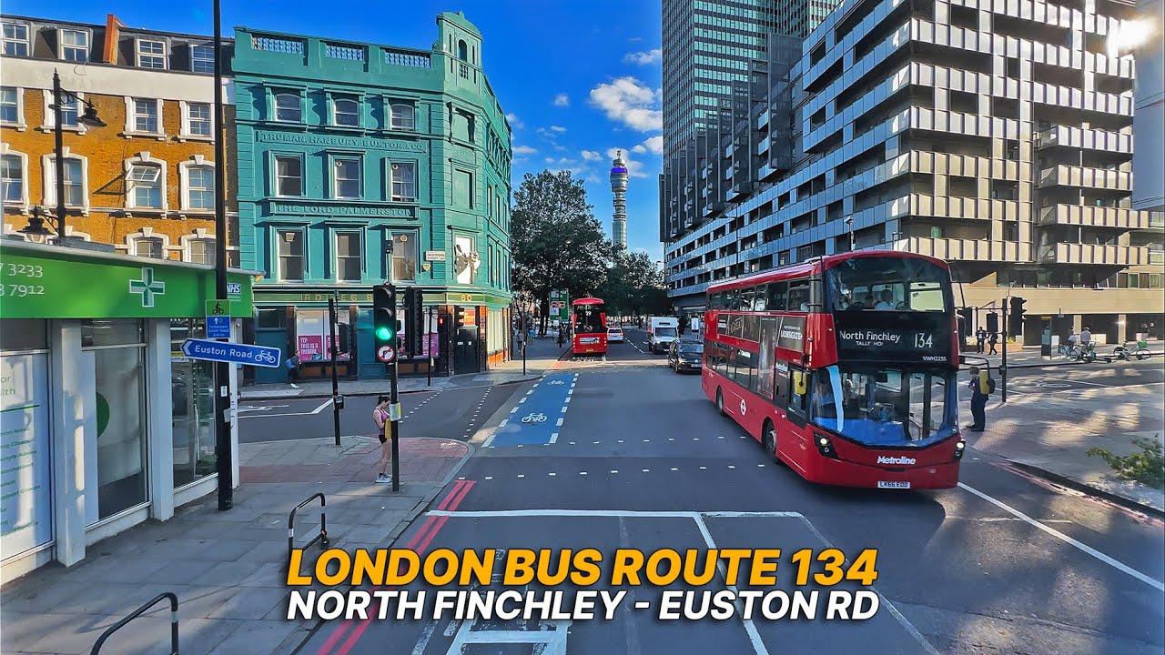 London Bus Journey aboard Bus Route 134: Upper-Deck View from North Finchley to Euston Road 🚌