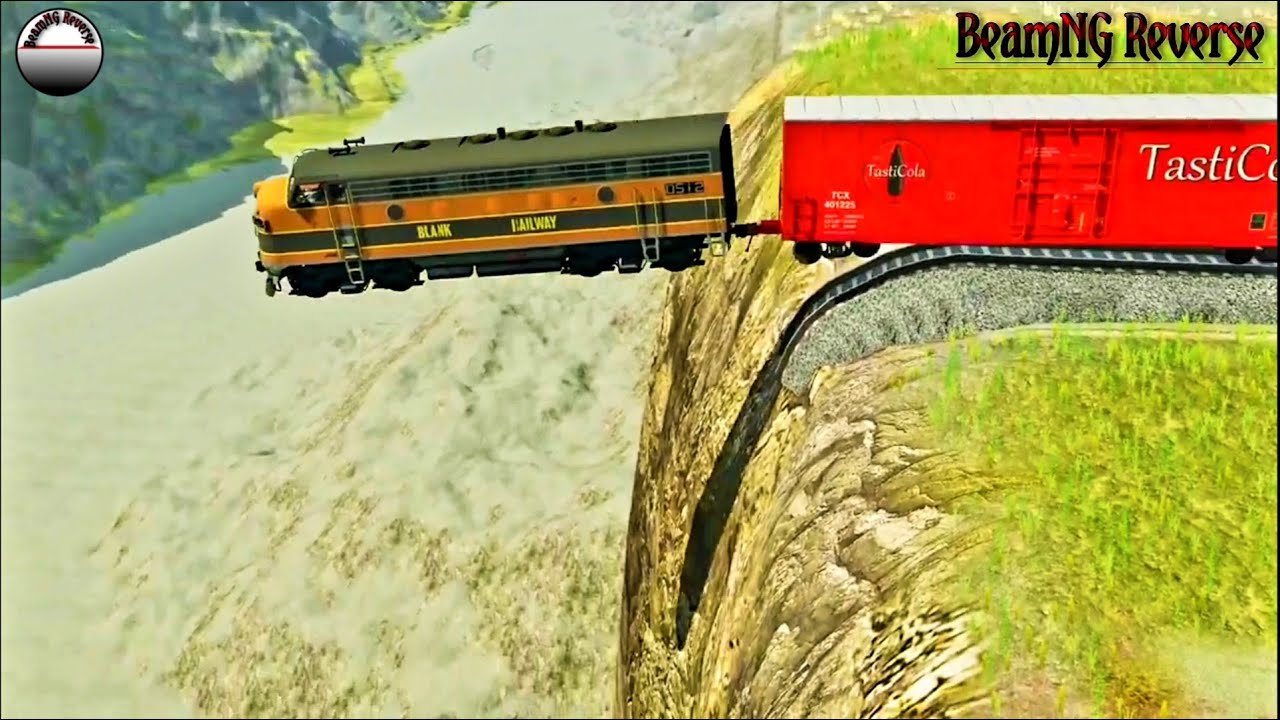 Train vs Cliff Crashes Reverse - BeamNG Drive