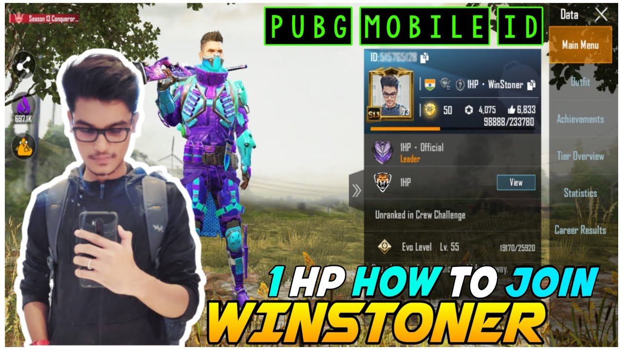 WINSTONER PUBG MOBILE I D NUMBER REVEAL BY ANTIC NOOB || HOW TO JOIN 1HP OFFICIAL CLAN REQUIREMENT