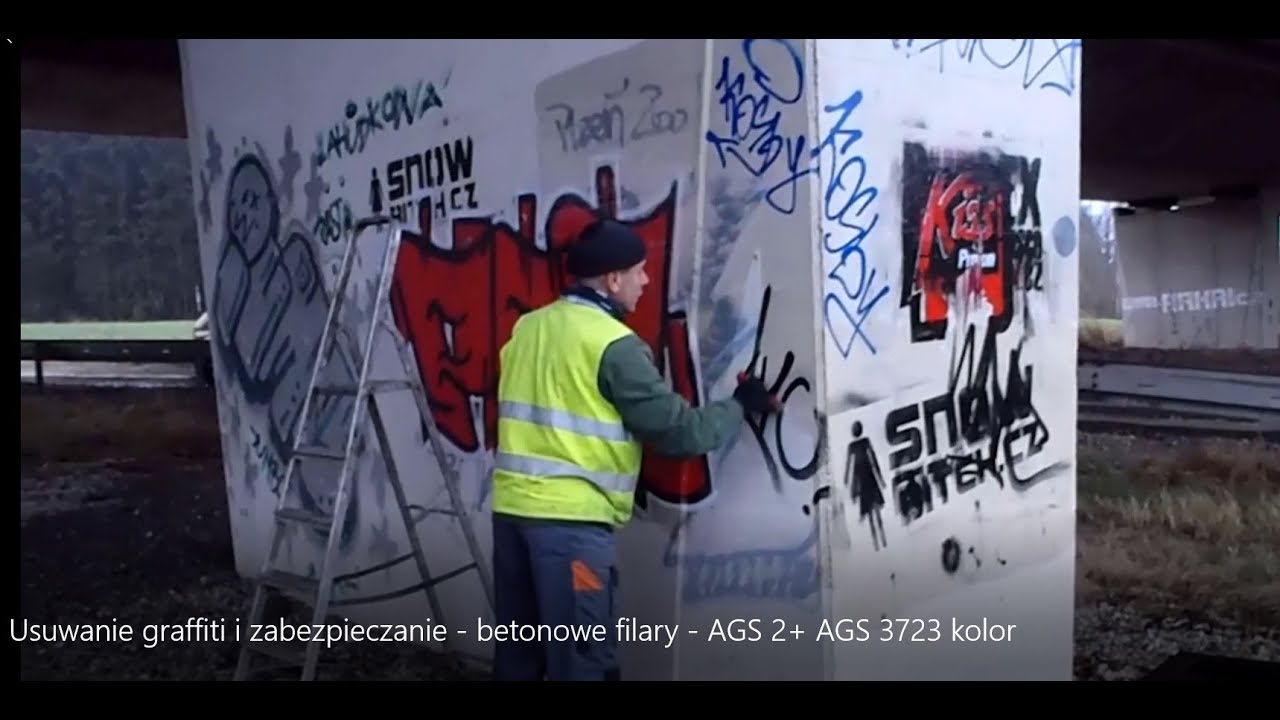 Usuwanie graffiti i zabezpieczanie betonowych filar&oacute;w - AGS 2+ AGS 3723 w kolorze RAL 1013