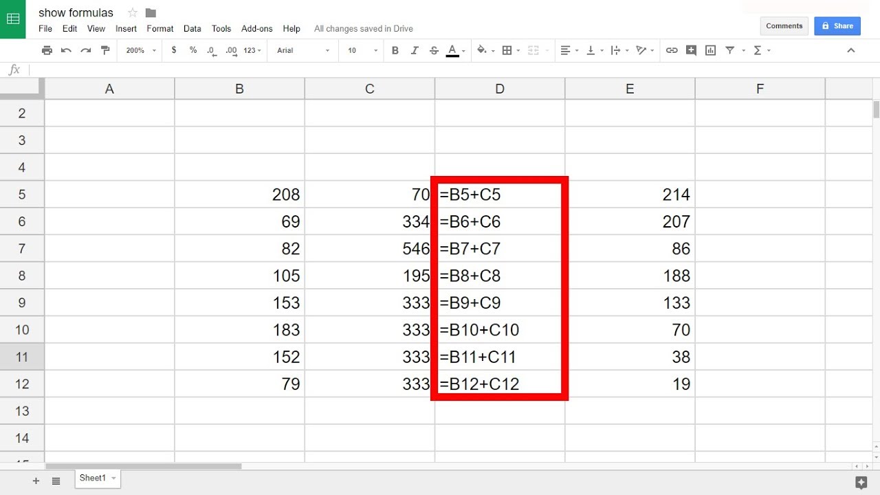 Google Sheets - Show Formulas
