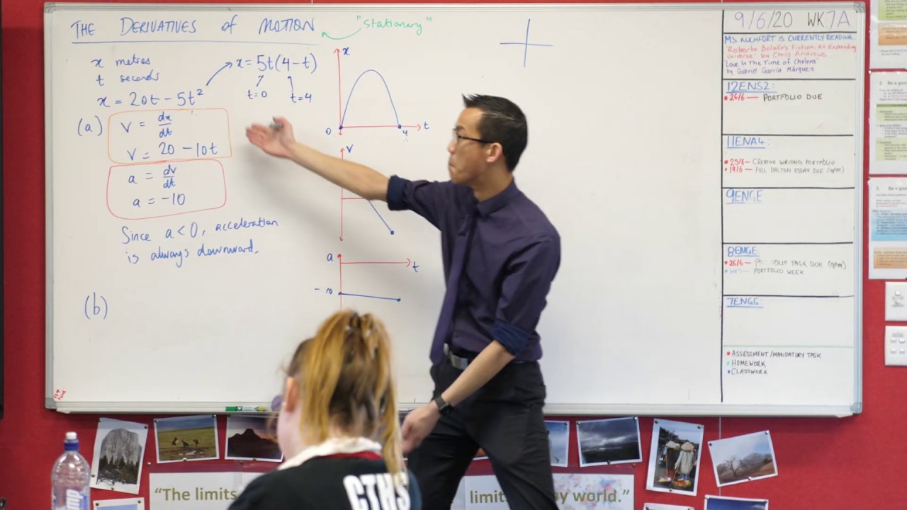 Derivatives of Motion (2 of 3: Graphs for displacement, velocity & acceleration)