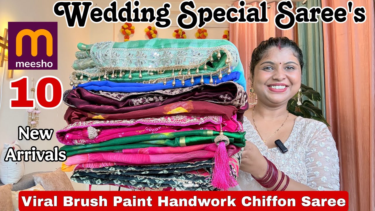 🥰MEESHO😍Wedding Special Handwork Saree Haul |Meesho Partywear Saree Collection#meesho#handworksaree