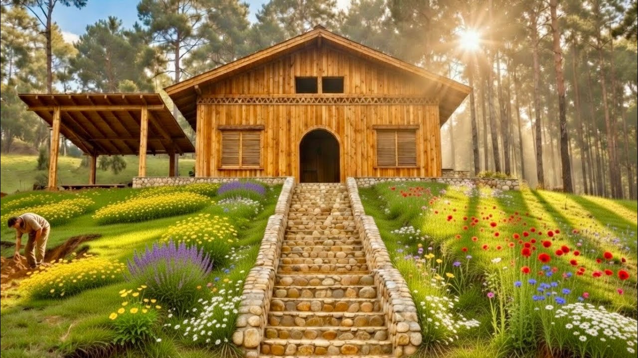 Built a Secret Underground House in the Hills | Off Grid Hillside Survival Home | Wooden Cabin 