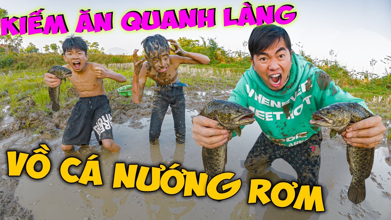 Thái Chuối Thử Thách Bắt Cá Giữa Ruộng Bùn Lầy Và Làm Món Cá Nướng Rơm Cháy Đen Thui