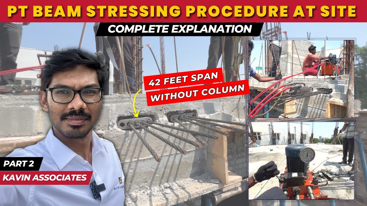 Post Tensioned Beam Tendons Stressing Work🔥| Live From Site | Detailed Explanation about load ✅ | KA