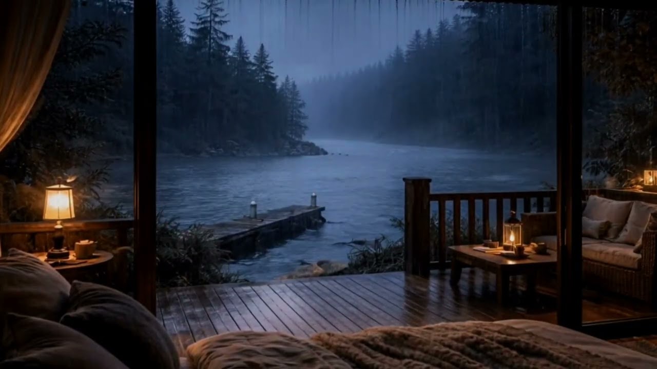 You’ll Sleep Instantly with This Rain 🌧️ Cozy Lake Porch & Fireplace Ambience