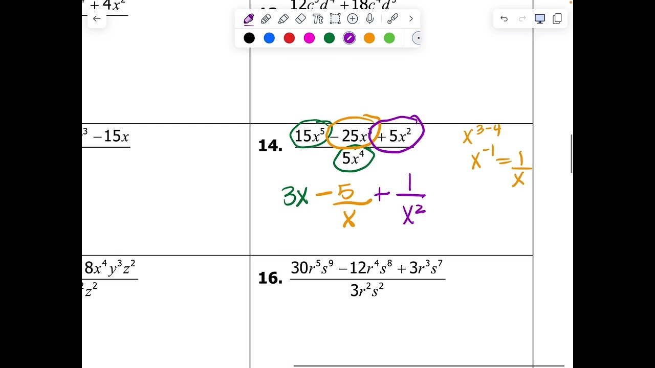 Dividing Polynomials by Monomials