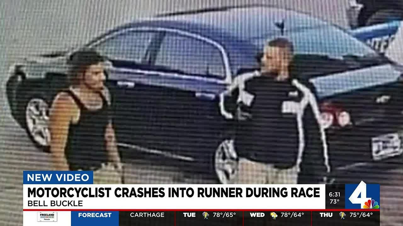 Motorcyclist crashes into runner during race