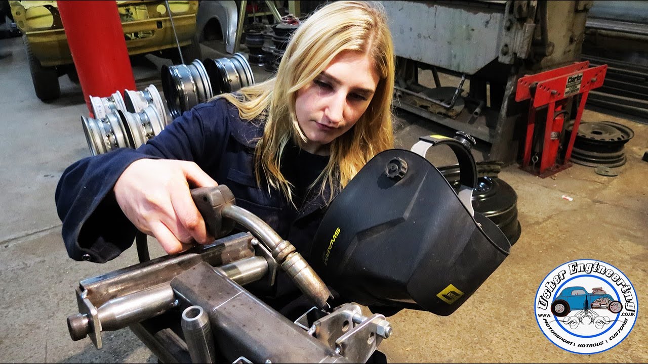 Beth Fabricating a front axle jig for our Formula 2 Stockcar