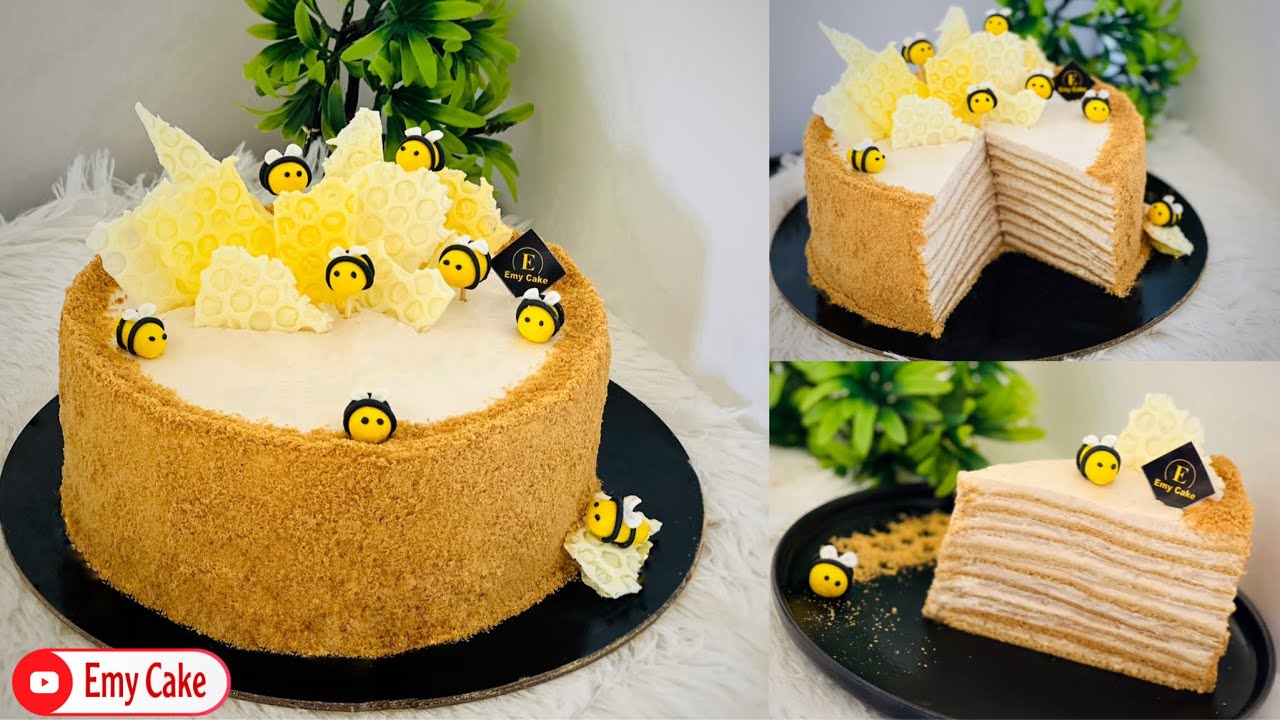 كيكه العسل الروسيه أو الراشن كيك ❗️بحشوه مميزه👌🏻 #honeycake