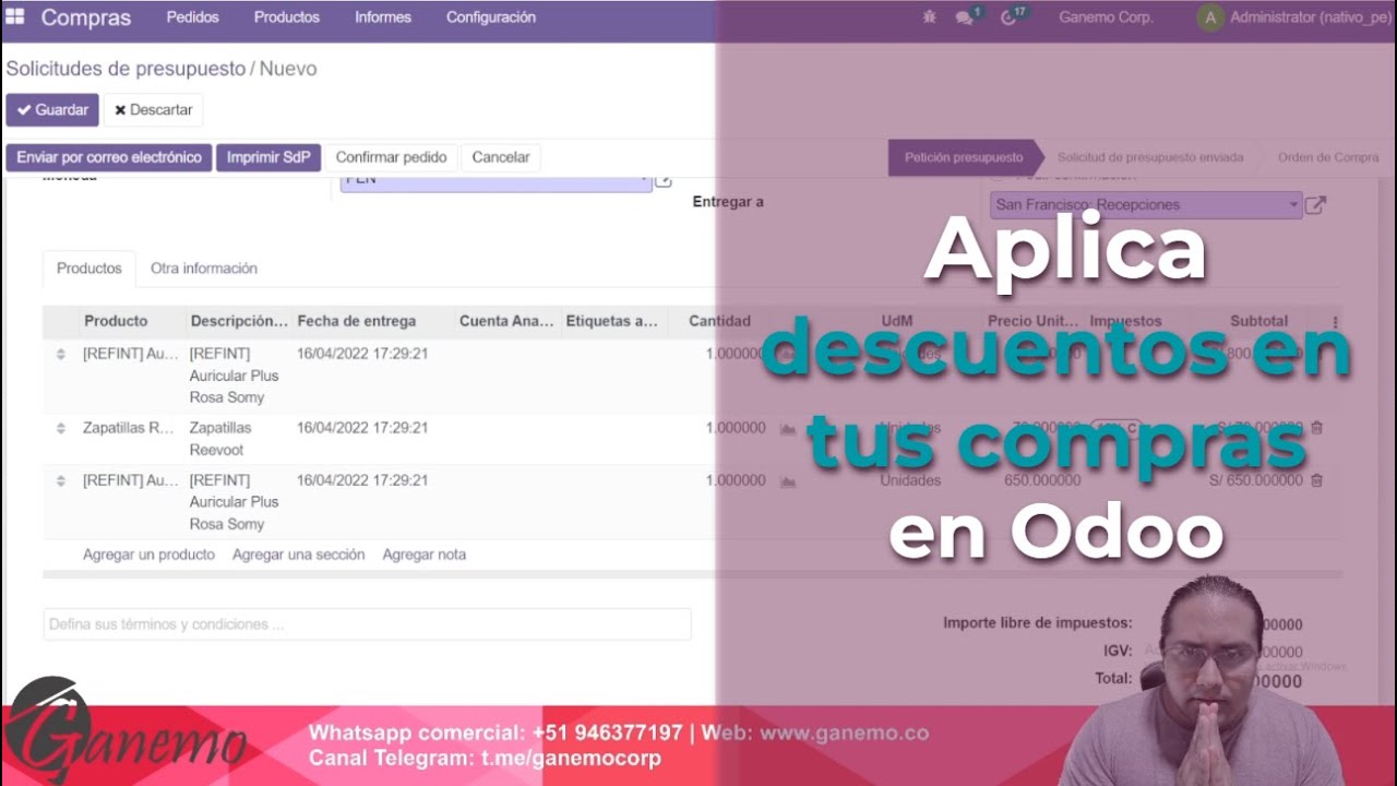 😮🤑 Aplica descuentos en tus órdenes de compras con Odoo ✅😎