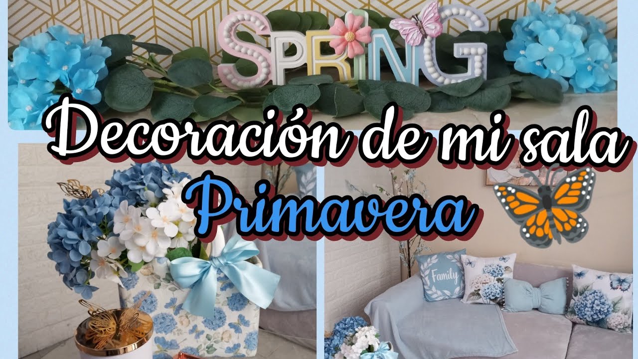Decoración de mi sala 💙  para primavera 🌼🦋#decoracion #sala #primavera #azul 
