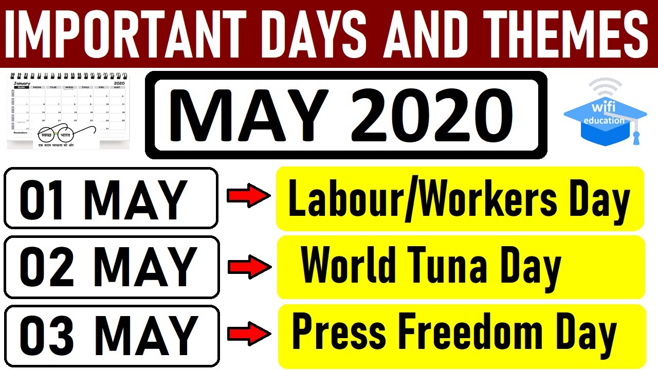 All Important Days and Themes May 2020 || Wifi Education