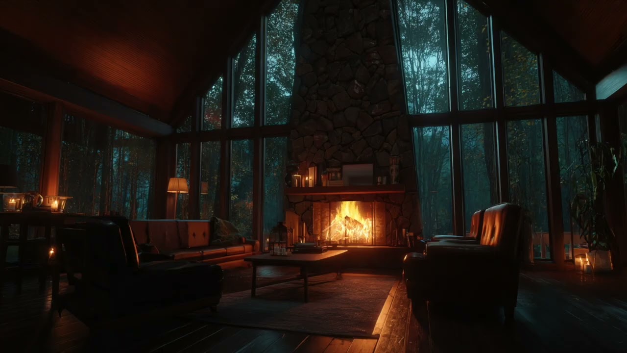 Cozy Cabin Jazz Piano ☕🌧️🔥 | Relaxing Rain & Fireplace Music