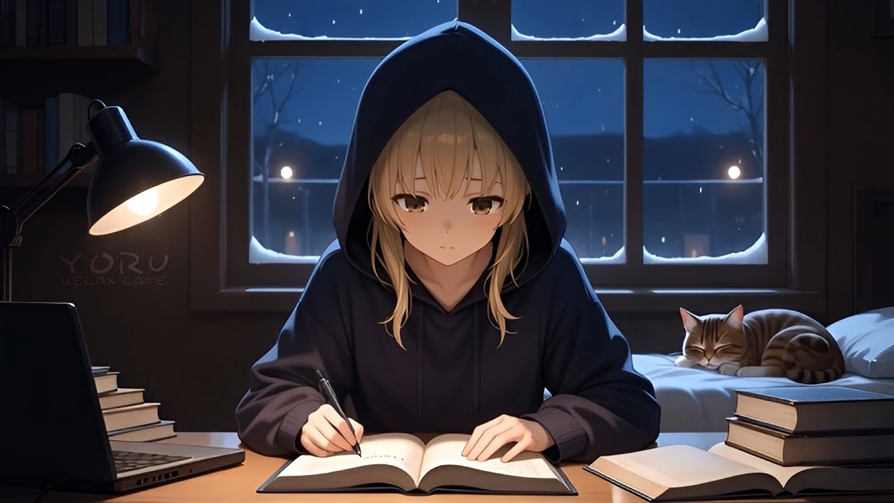 Snowy Study Night | Cold Winter Lofi Hiphop for Quiet Focus – Yoru Relax Café