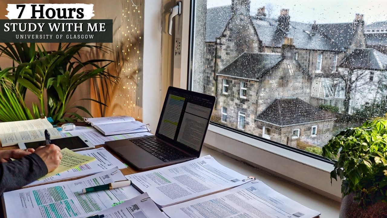 7 HOUR STUDY WITH ME  | Background noise, River in Breaks,10-min break, No Music, Study with Merve