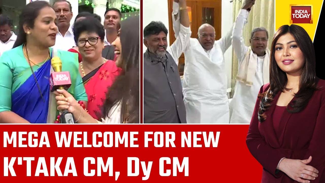 People Gather At Congress Office In Karnataka As Newly Announced CM & Dy CM To Return From Delhi