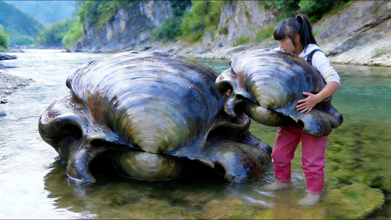 The girl harvested two bizarre river clams, which actually contained top-notch pearls