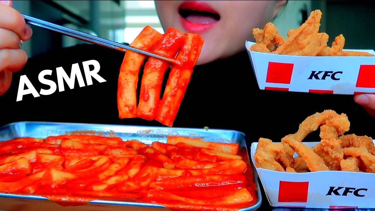ASMR KFC FRIED CHICKEN SKIN & SPICY RICE CAKE EATING SOUNDS 닭껍질 튀김 신전떡볶이 리얼사운드 먹방 【咀嚼音】ケンタッキー鶏皮から揚げ