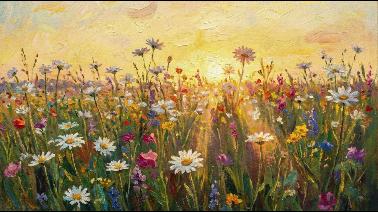 🌼 Golden Hour Daisies | 4K TV Art | Impressionist Oil Painting (30 mins Loop)