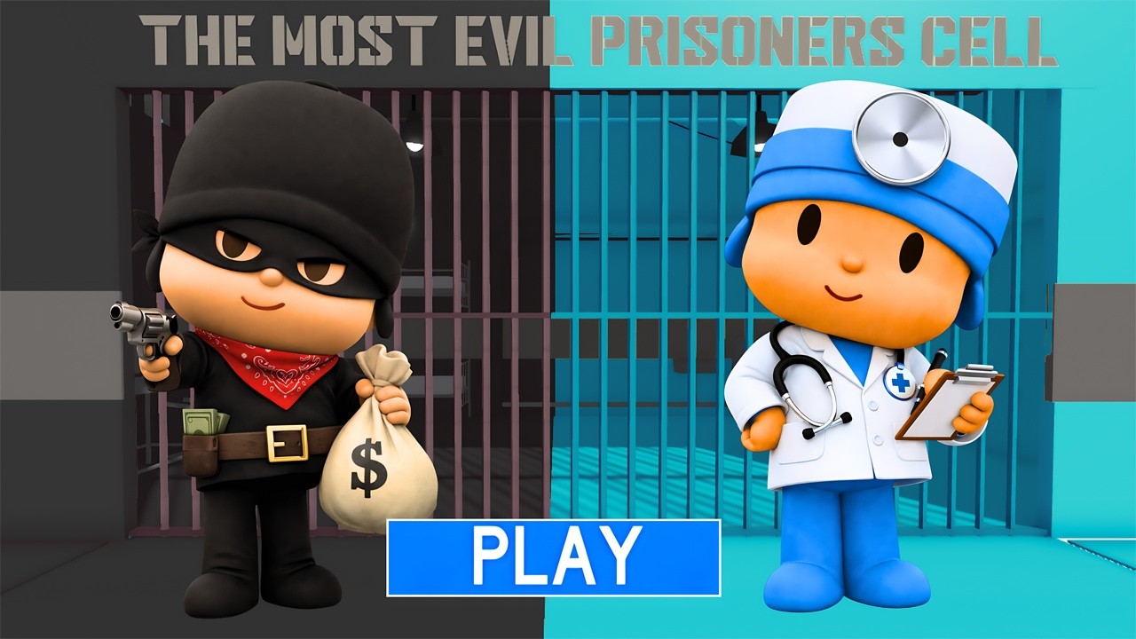 POCOYO THIEF VS POCOYO DOCTOR in BARRY'S PRISON RUN! New GAMEPLAY