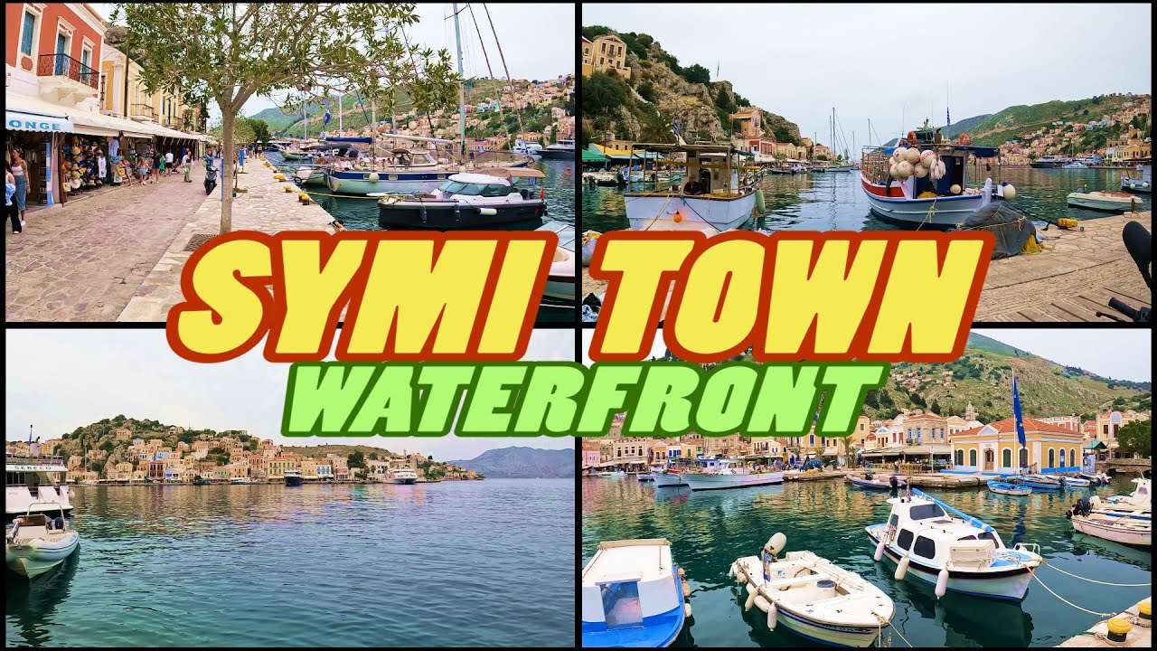 SYMI TOWN Waterfront Promenade tour - Symi Island - Greece [4k]