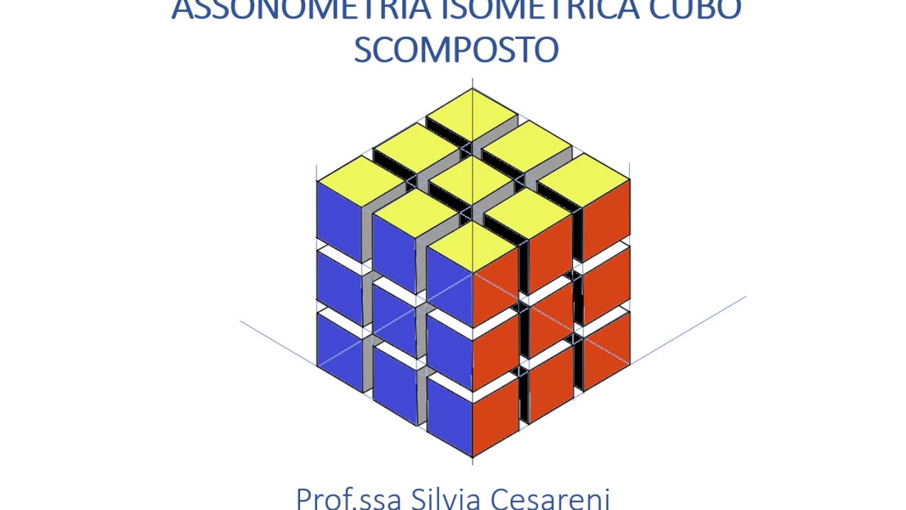 Assonometria isometrica di un cubo scomposto