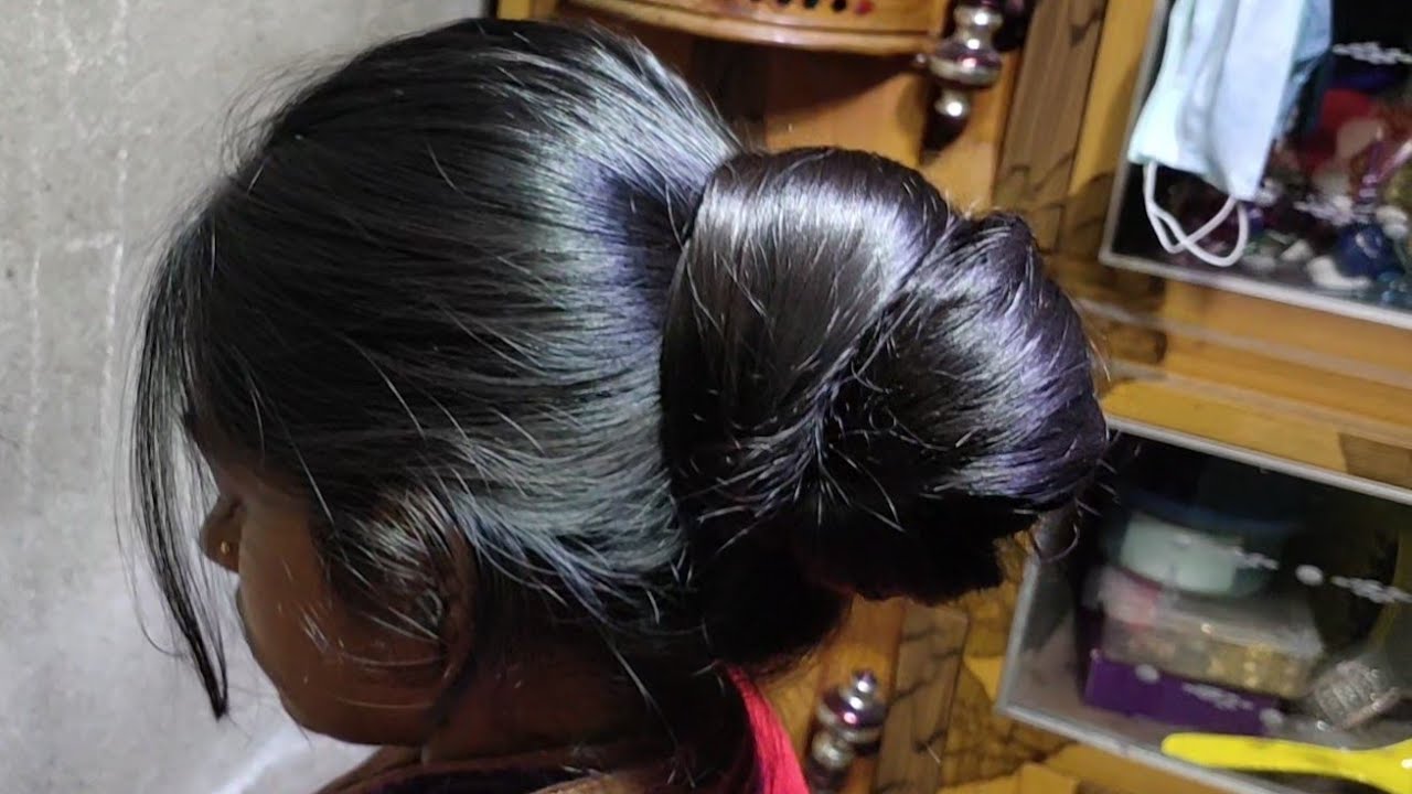 Long hair play and hair bun and hair braid