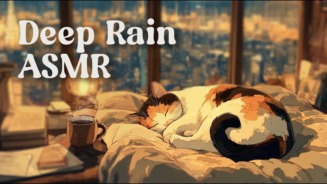 rainy night cat lofi 🌧️ cozy window ambience for study, relax & deep sleep 3 hours