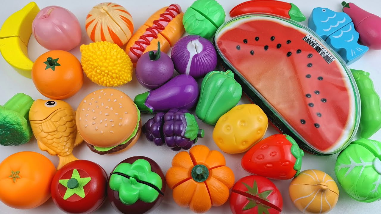 Relaxing & Satisfactory Cutting Pizza, Kiwi, Banana Sounds - ASMR Toy Vegetables and Fruits