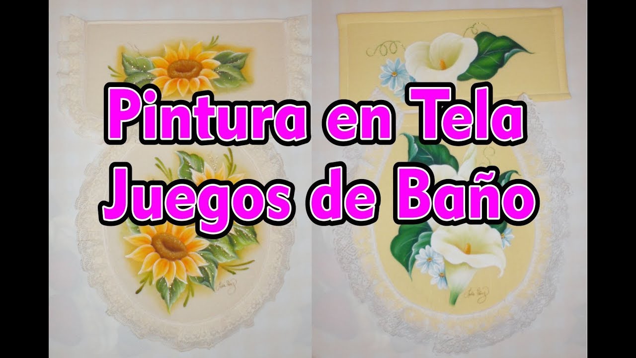 Juegos de ba&ntilde;o pintados en tela / bathroom sets painted on fabric