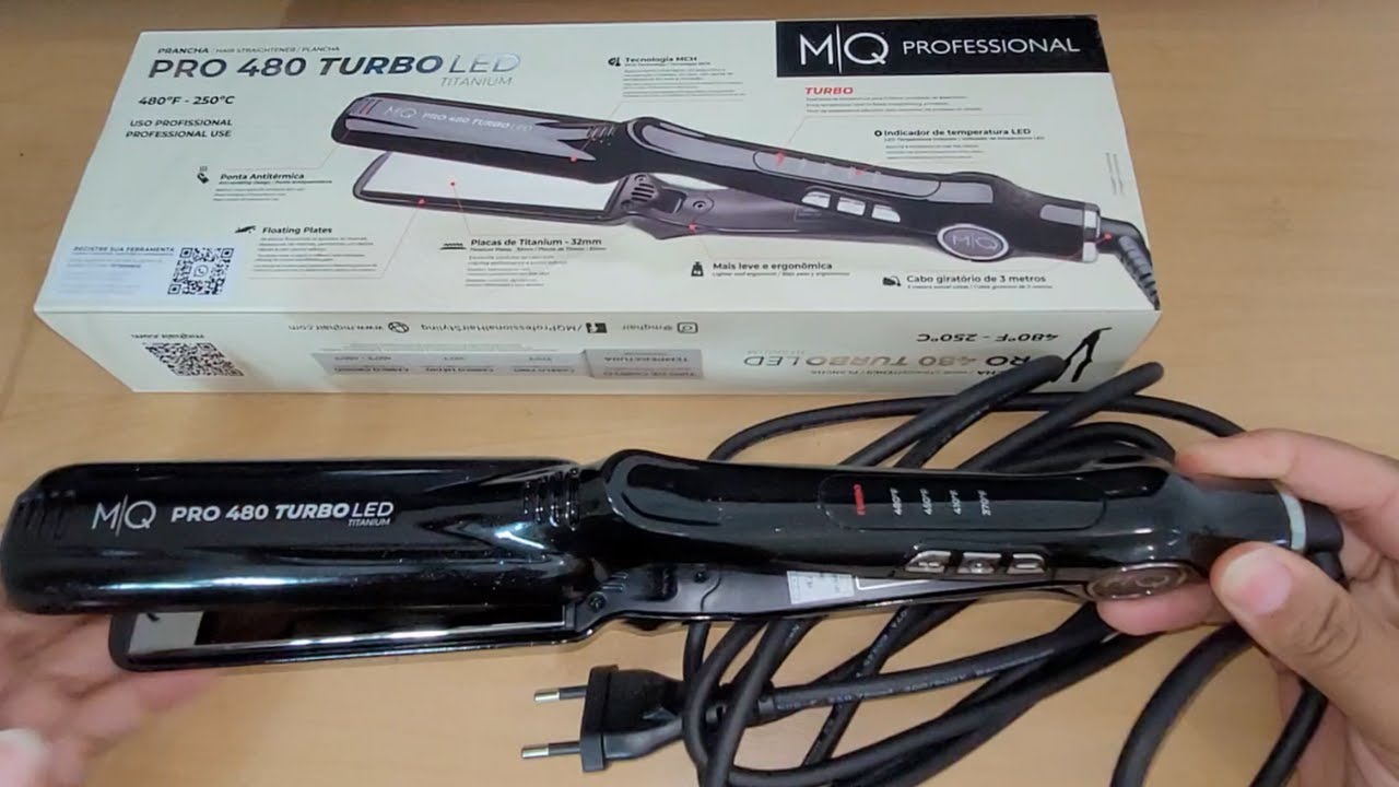 prancha mq pro 480 turbo led titanium em cabelo crespo