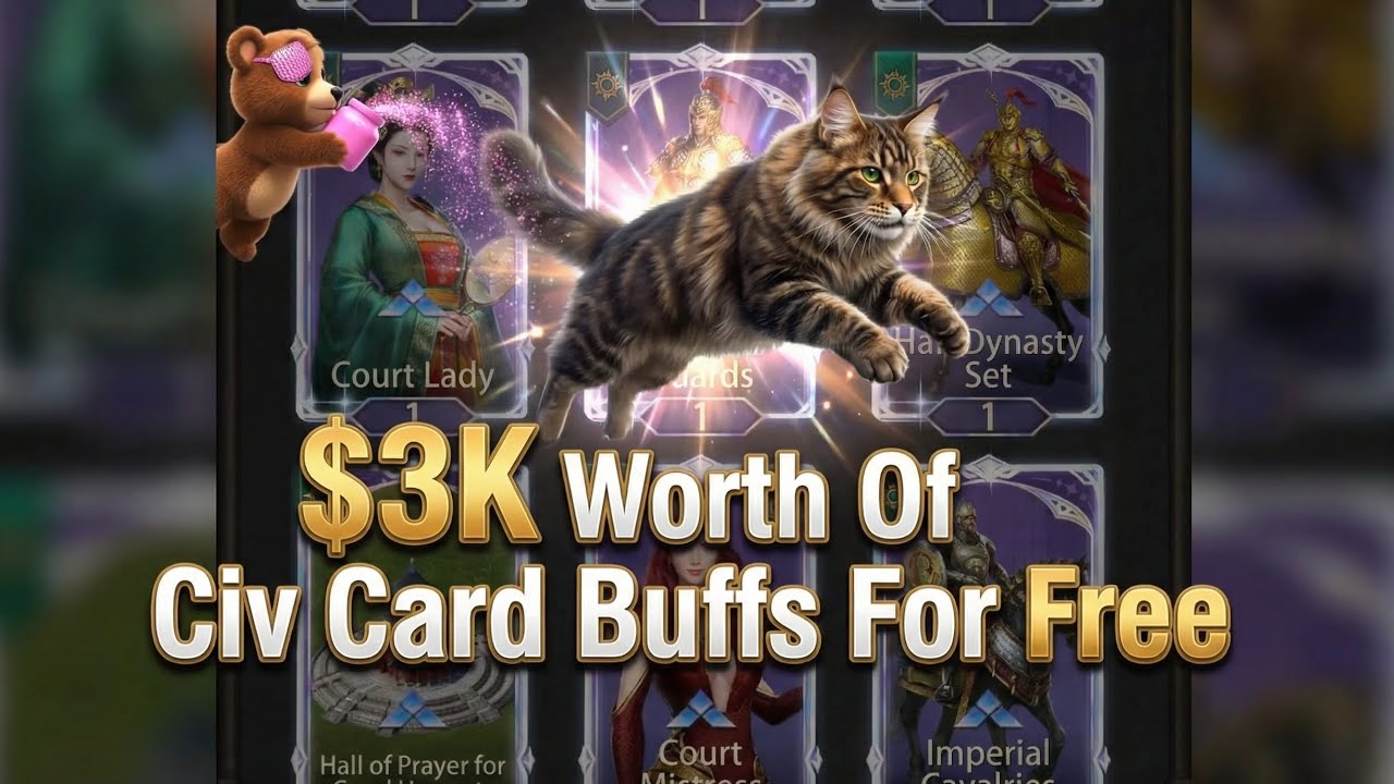 Evony | Must Watch | $3K Value Civ Card Buffs For Free | Meet My VIP22 Farm Monster Cat Buffs | #FTP