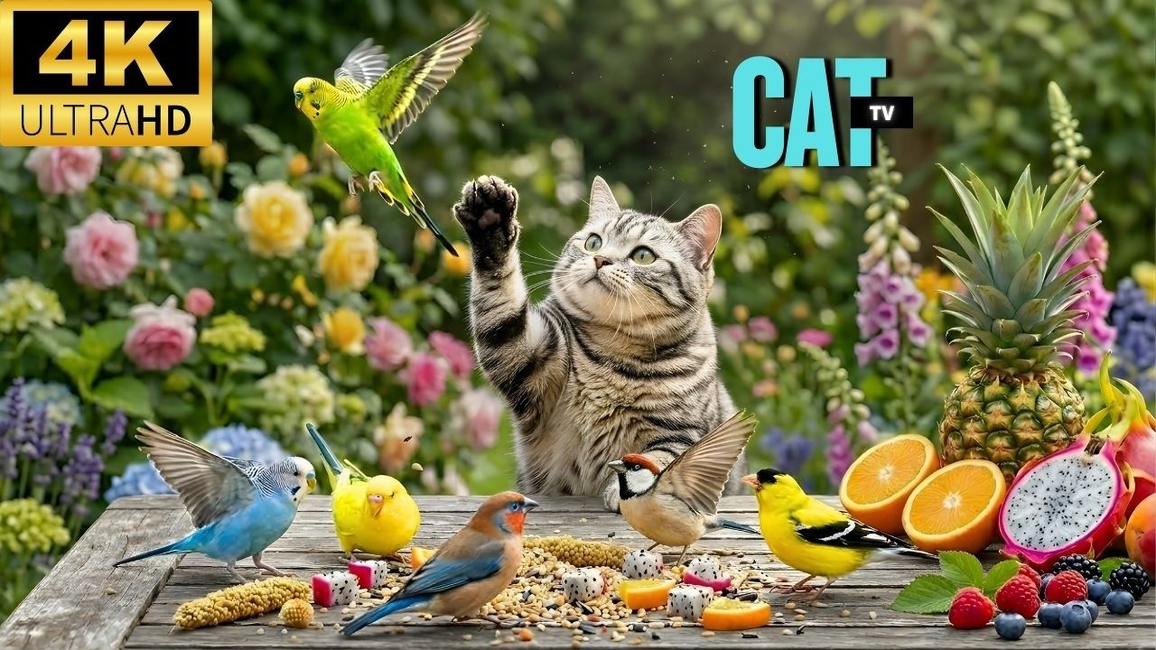 Relaxing Cat TV for Cats 😺 Birds and Squirrels Finding Hidden Treats 🐿️ 4 Hours 4K HDR