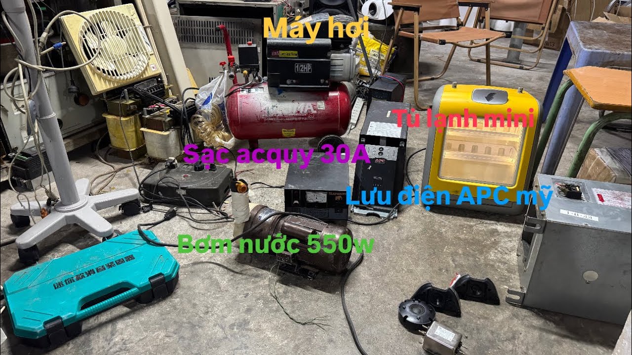 21/1: Sạc ắcquy 30A, Máy hơi, Tủ lạnh mini, Bơm nước 550w, Quạt thông gió, Loa toàn dải sịn 