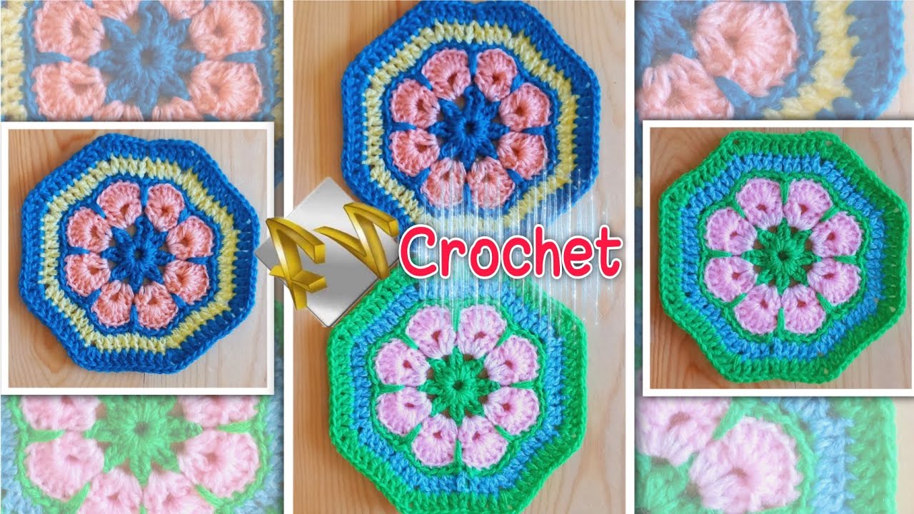 Comment crochet un octagonal fleur africaine / How To Crochet  Easy octagonal Granny square #كروشيه