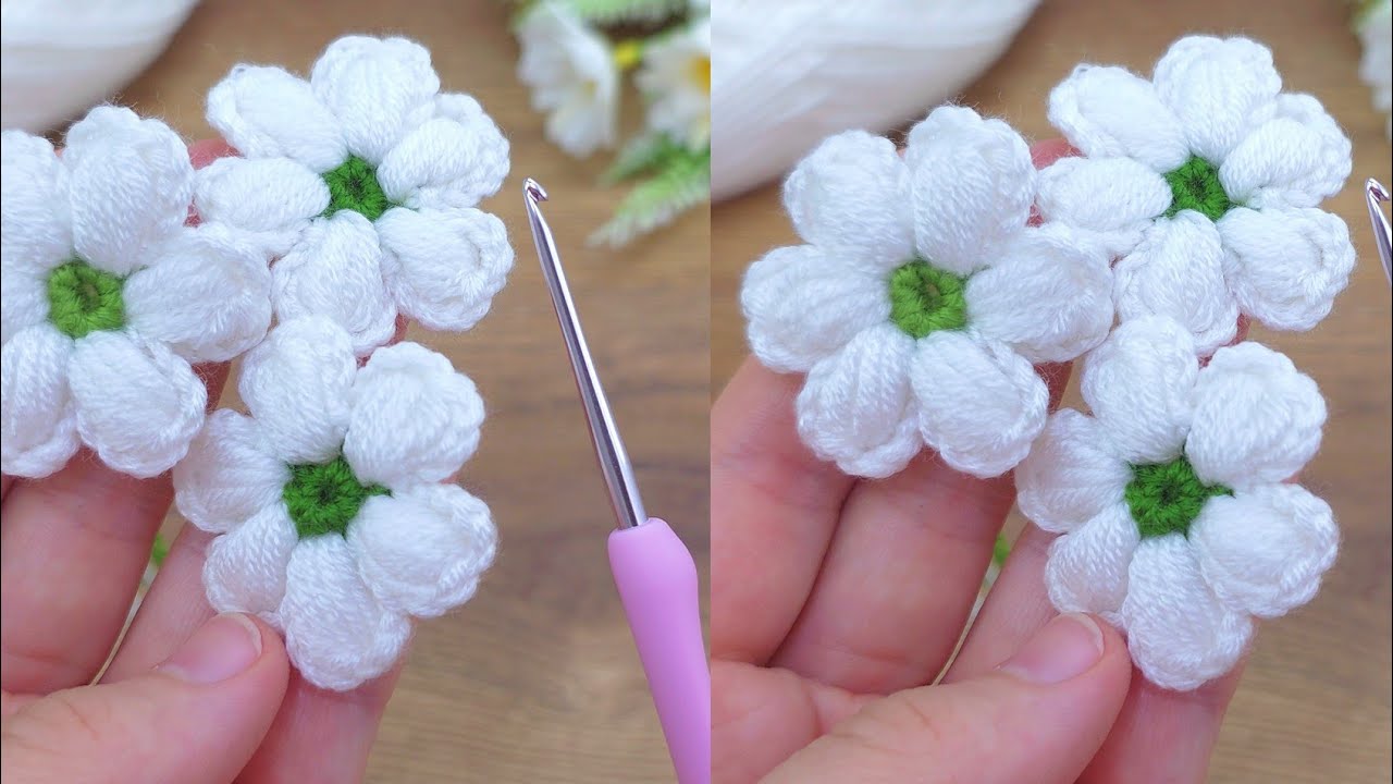 Beautiful Crochet Flower Pattern 🌸 Easy Tunisian Crochet Motif Step by Step