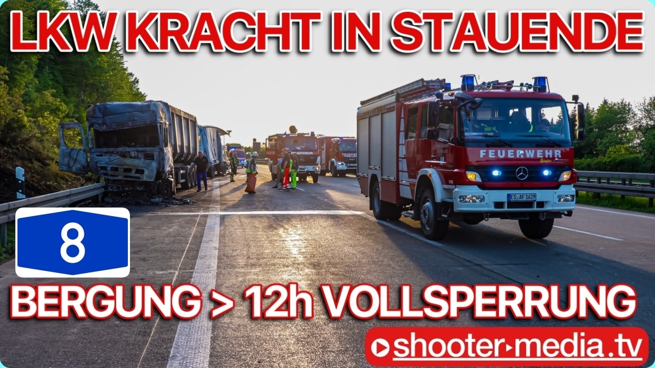 ⛔️ LKW KRACHT IN STAUENDE - FEUER ⛔️ | 🚒 Feuerwehr 🚒 | + Bergung der Sattelz&uuml;ge