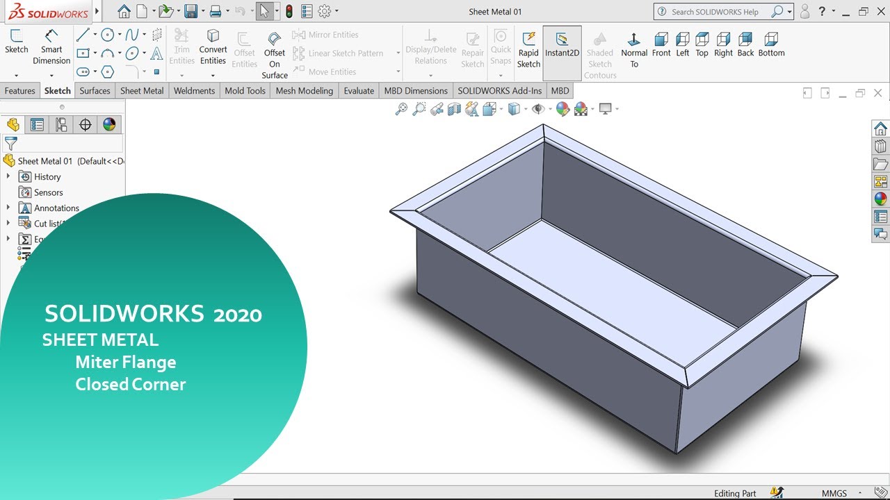 Sheet Metal Tutorial Miter Flange and Corner Condition SOLIDWORKS